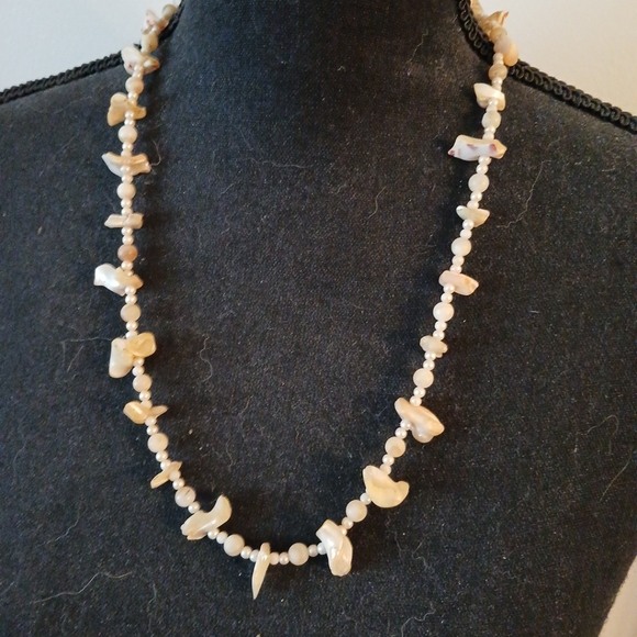 Vintage Mother of Pearl Nugget & Pearl Strand Necklace 24" ~ Beach Wedding - Picture 4 of 8